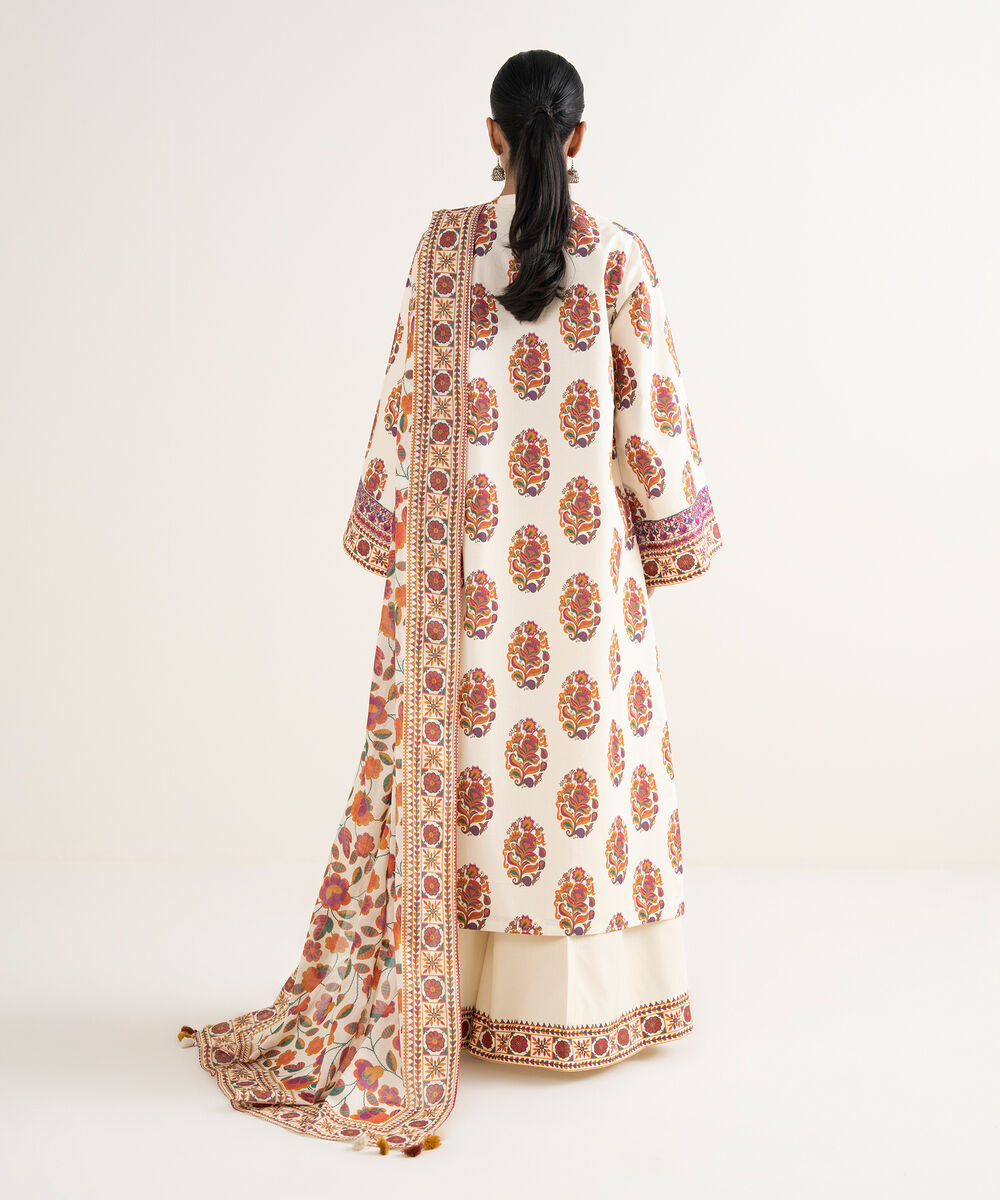 Women's Unstitched Cotton Printed Multi 3 Piece Suit