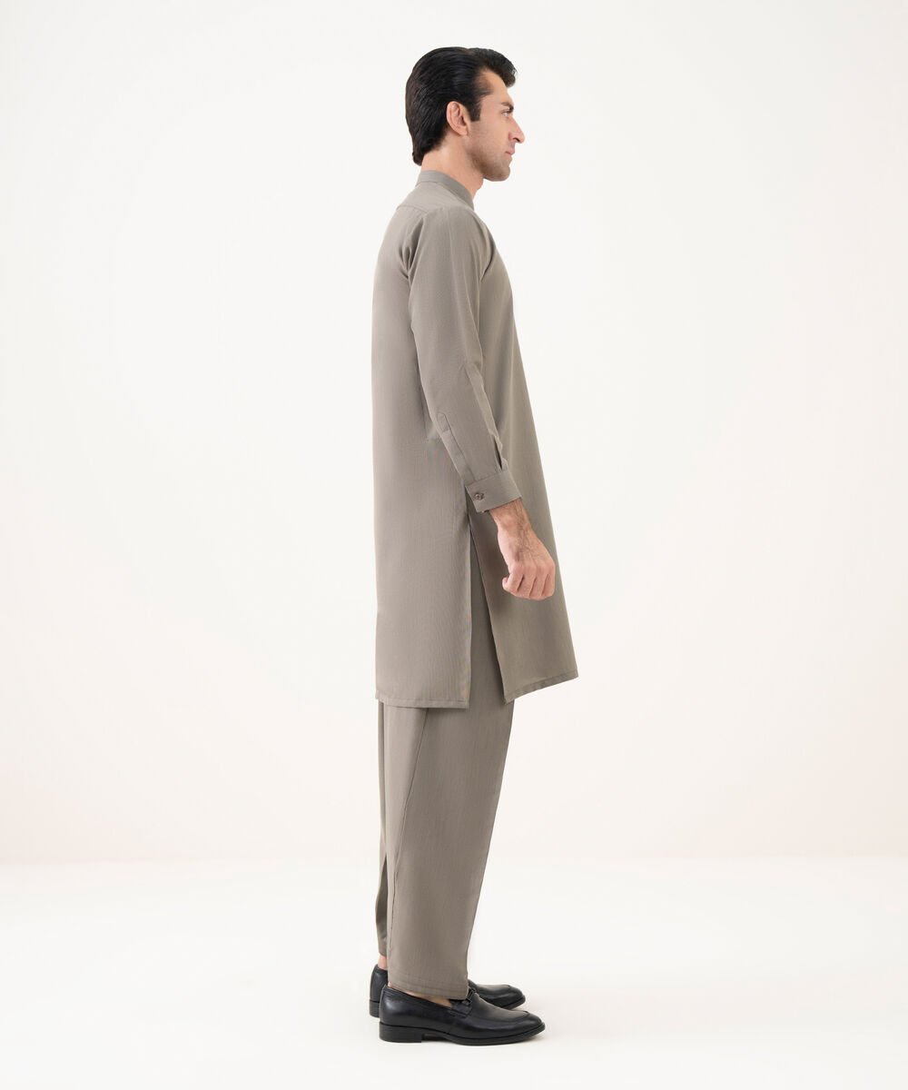 Men's Viscose Embroidered Taupe Kurta Shalwar