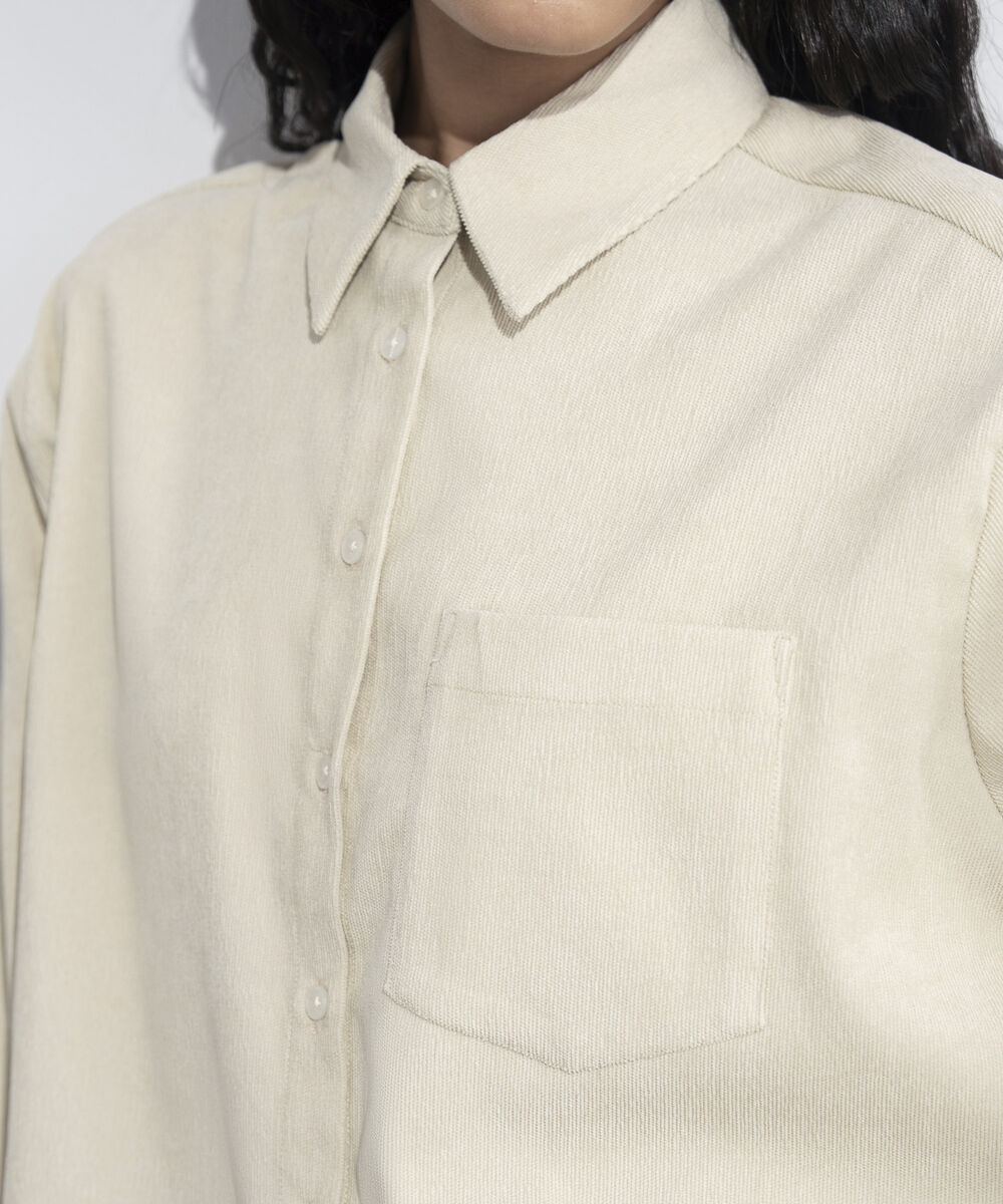 Women's Western Wear Beige Button Through Corduroy Shirt