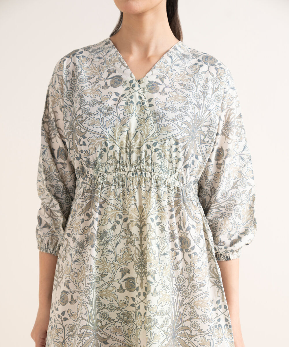 Women's RTW Cambric Printed Grey Dress