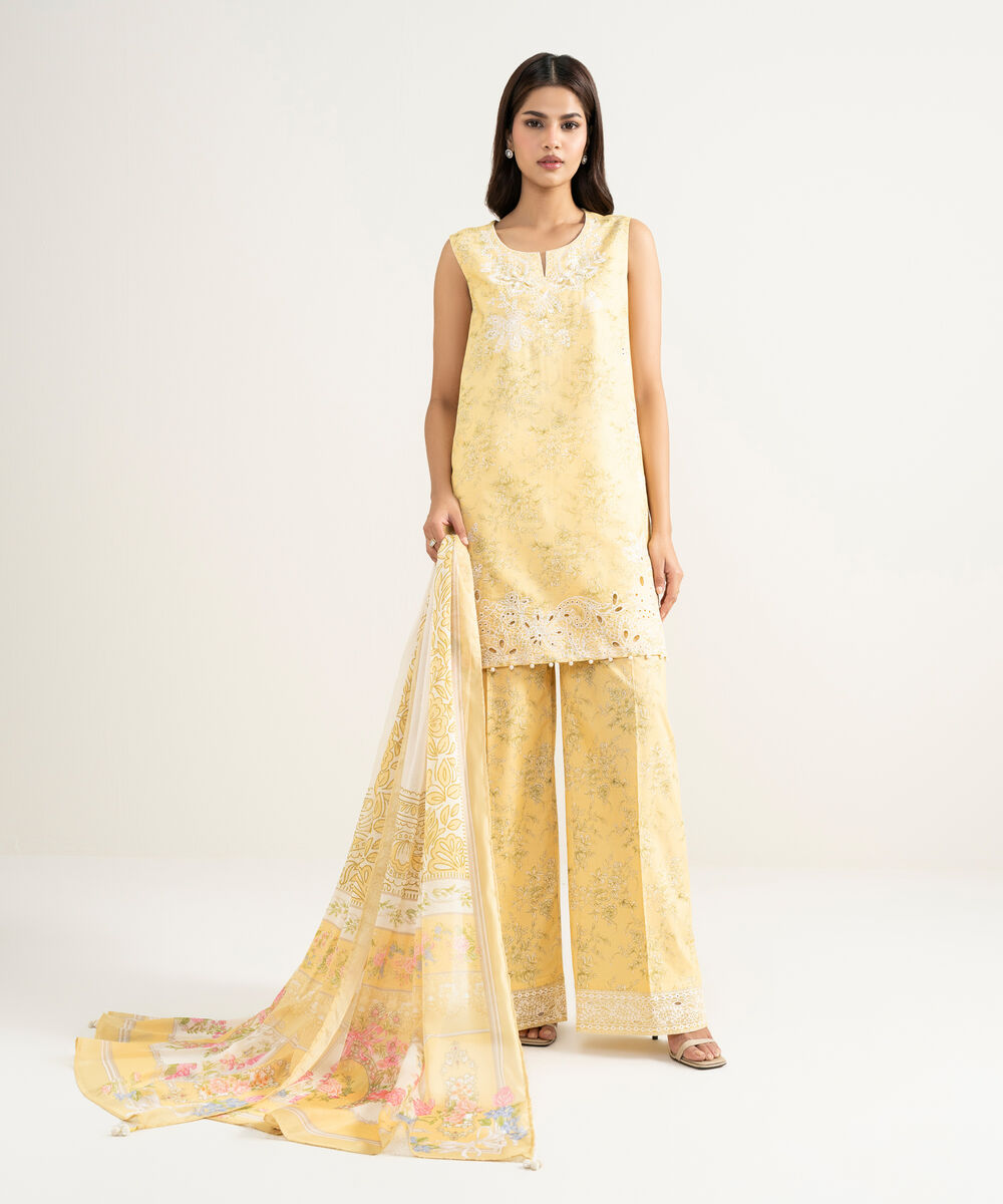 Blended Silk Printed Yellow Dupatta