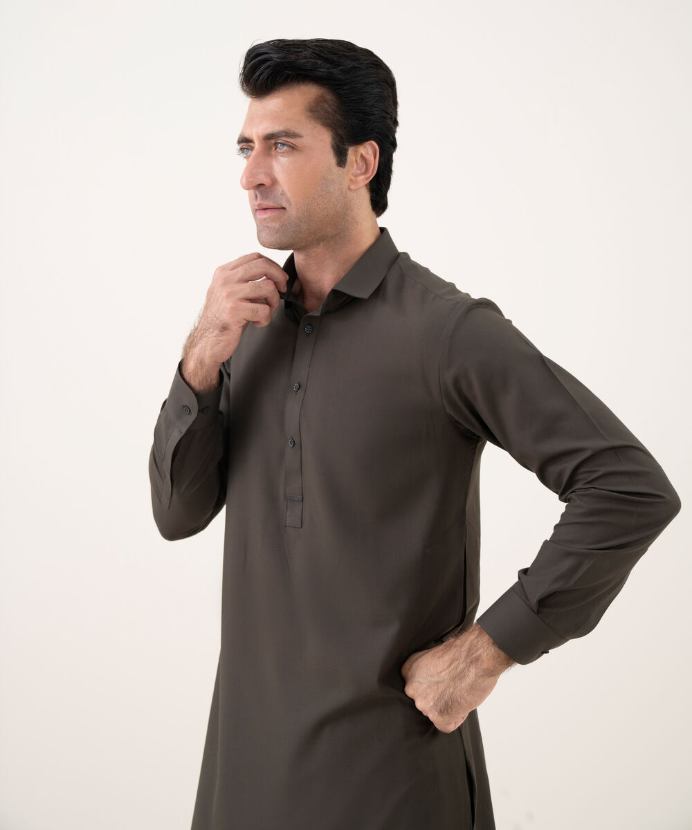Men's 100% Cotton Plain Olive Kameez Shalwar