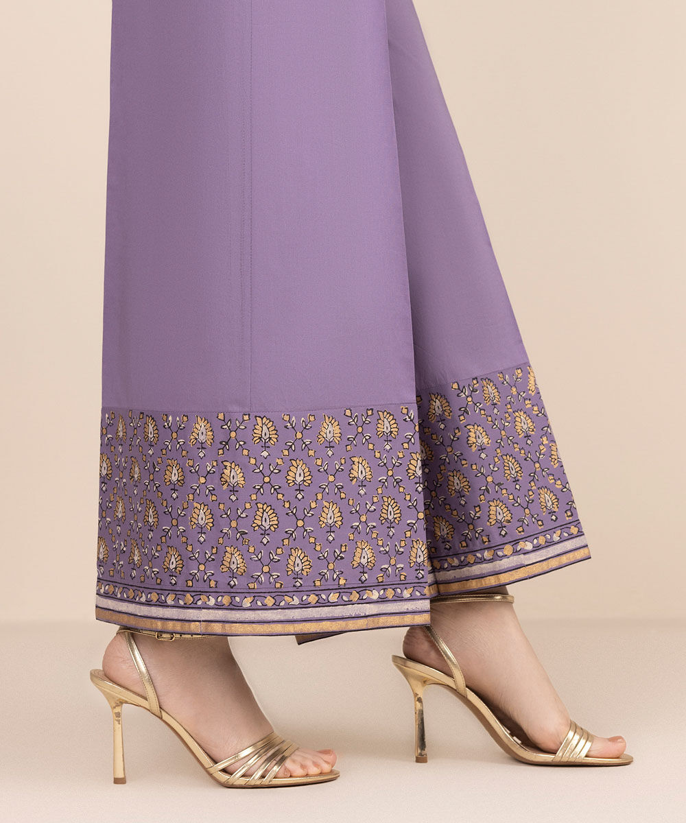 Women's RTW Cambric Purple Solid Flared Pants