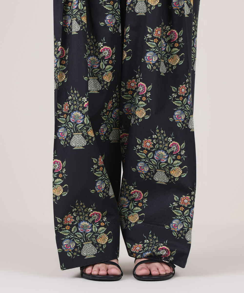 Women's RTW Cambric Black Printed Farshi Shalwar