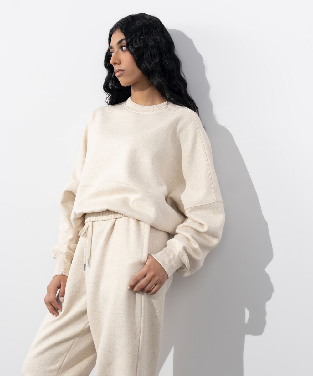 Women's Western Wear Beige Oversized Fleece Sweatshirt