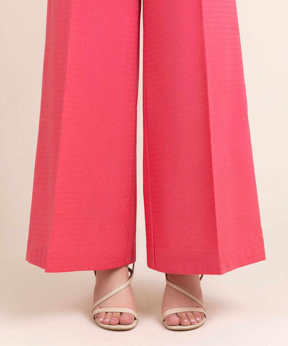 Woman - Pink Solid Cotton Flared Pants