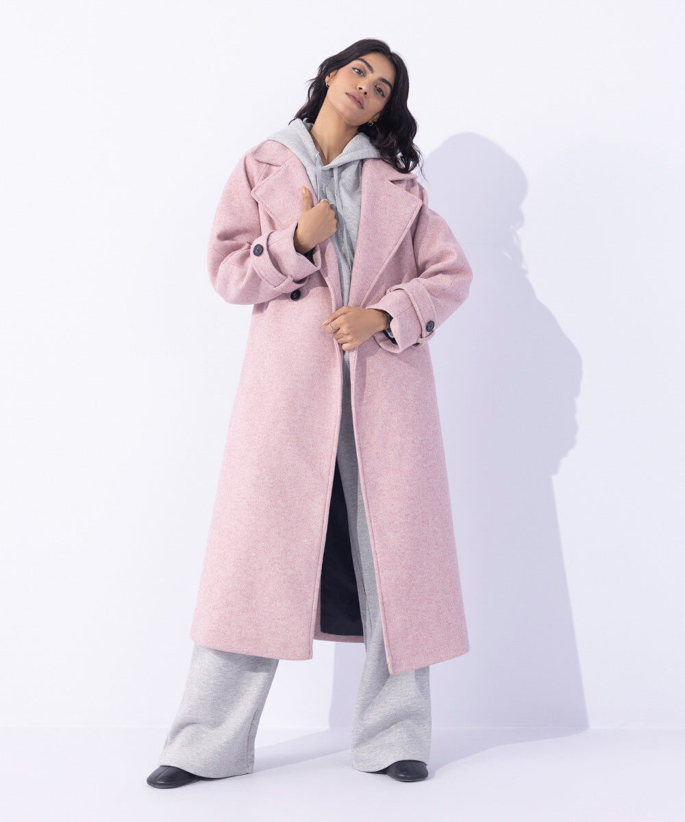 Woman - Pink Double Breasted Long Coat