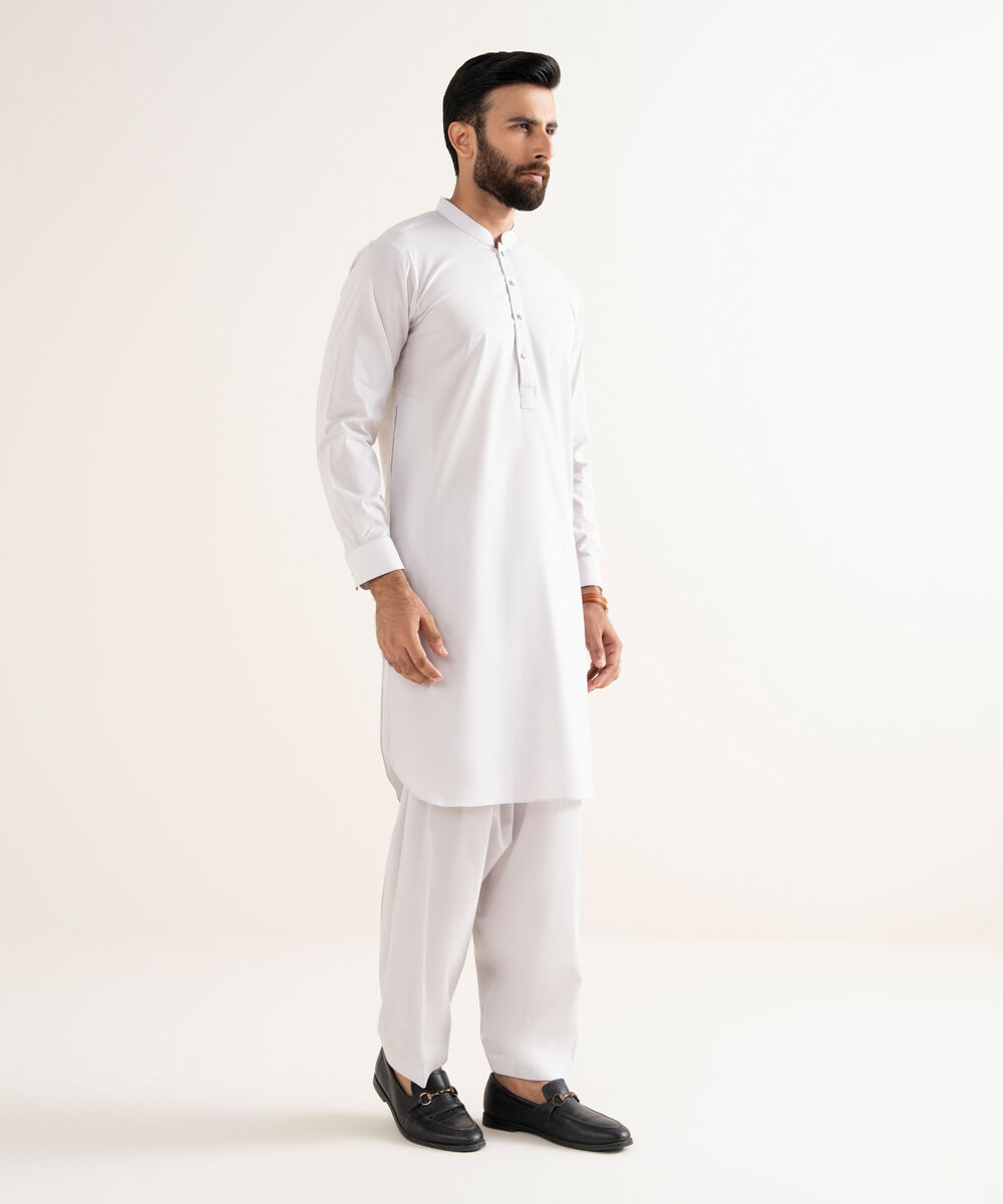 Men's Latha Plain White Kurta Shalwar