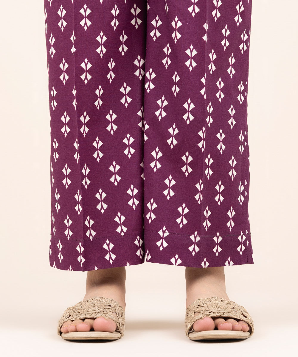 Woman - Purple Printed Cambric Straight Pants