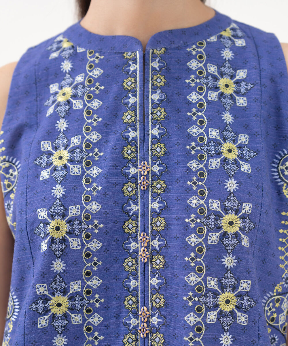 Women's Unstitched Light Khaddar Embroidered Blue  3 Piece Suit