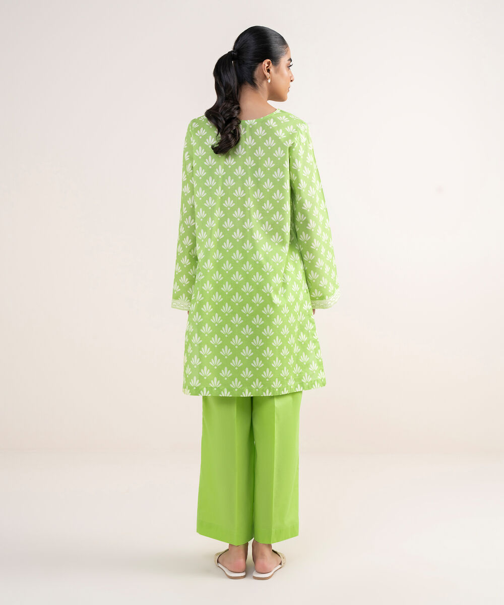 Women's RTW Lawn Green Embroidered Straight Shirt