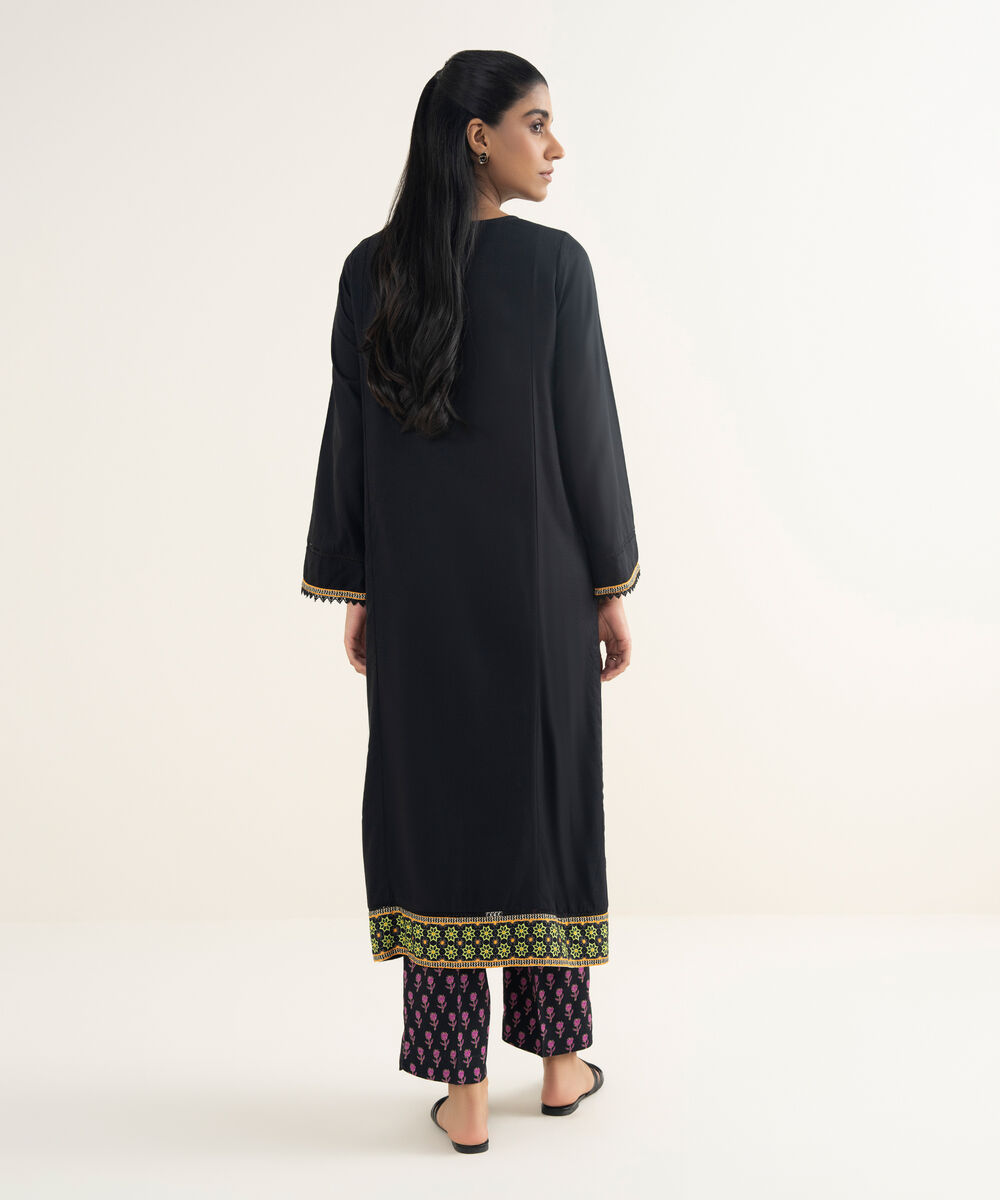 Women's RTW Textured Viscose Solid Black A-Line Shirt