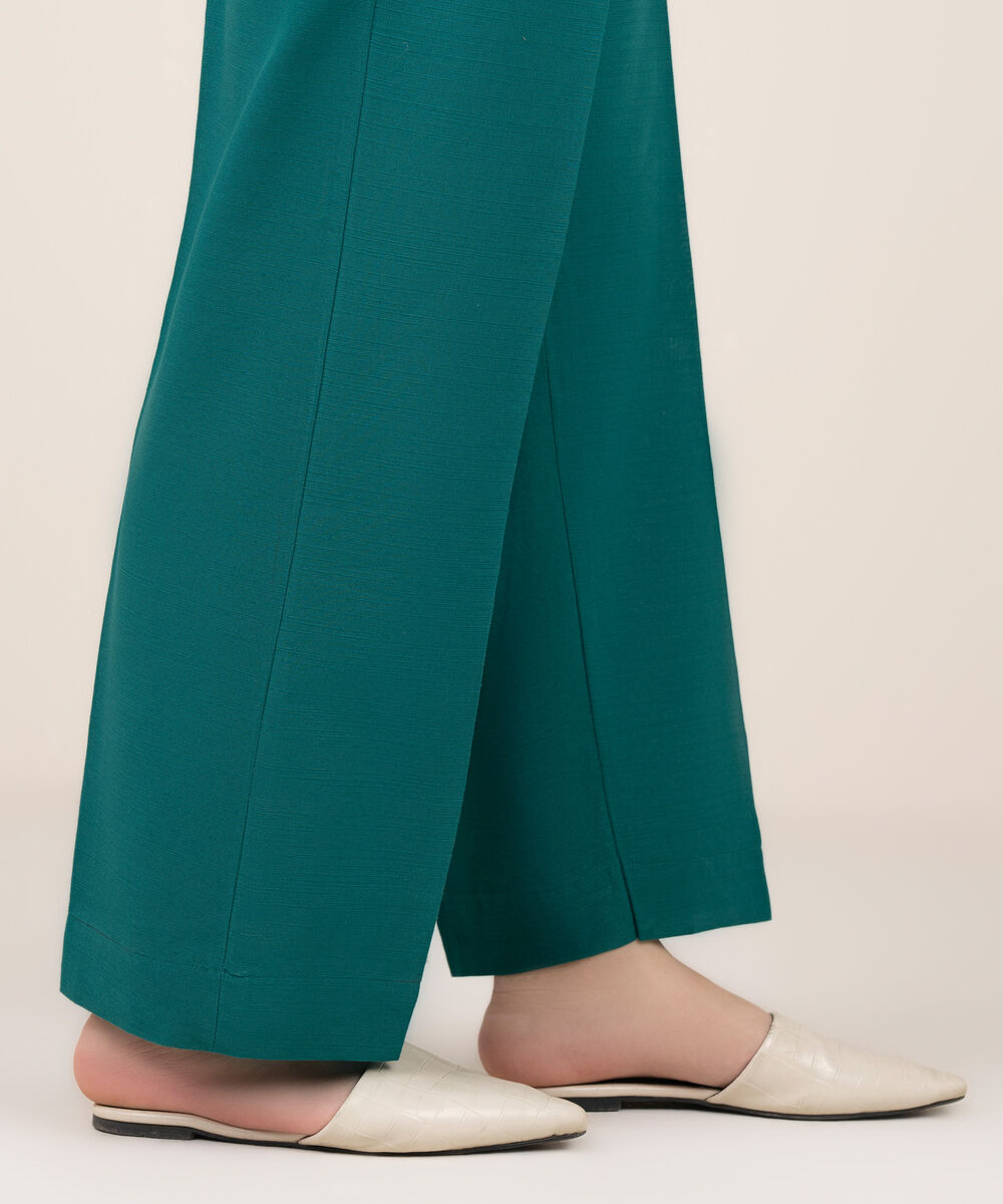 Women's RTW Khaddar Solid Green Straight Pants