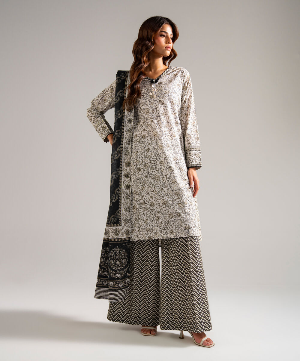 Textured Voile Printed Black Dupatta