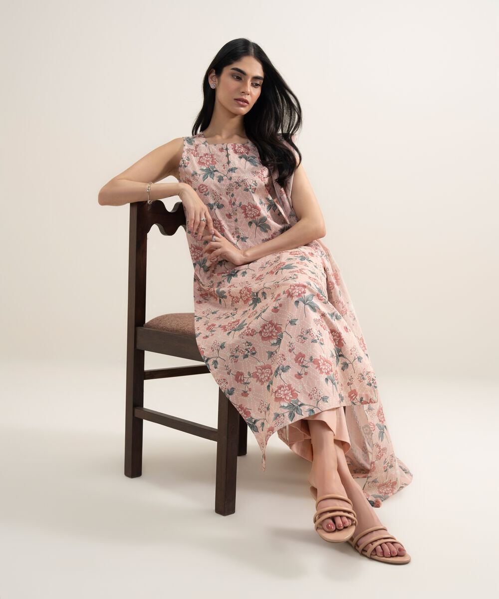 Women's Unstitched Lawn Printed Light Corel 3 Piece Suit
