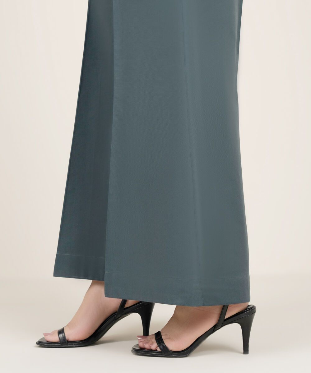 Women's RTW Cambric Solid Green Flared Pants