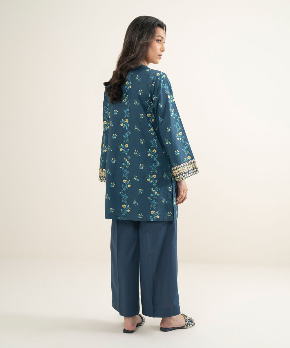 Women's RTW Crosshatch Embroidered Blue Straight Shirt