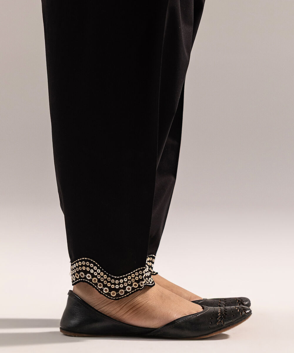 Women's RTW Cambric Embroidered Black Shalwar