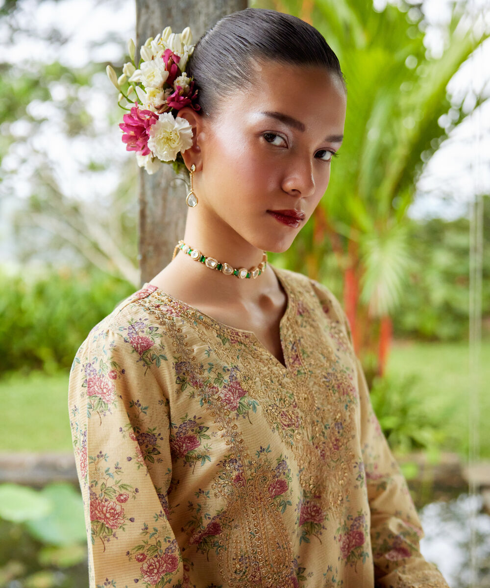 Women's RTW Zari Lawn Embroidered Yellow 3 Piece Suit