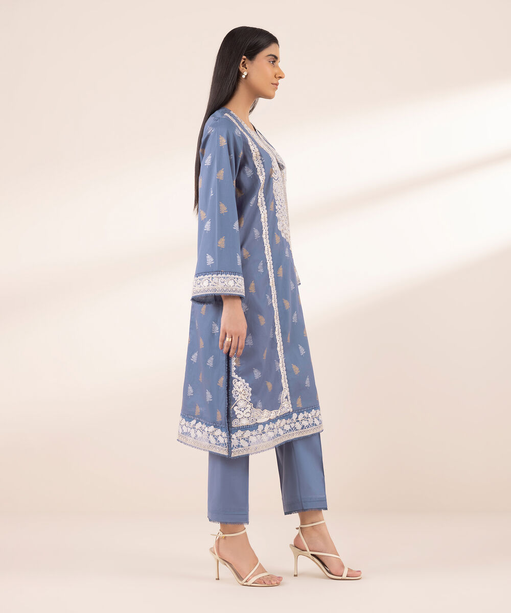 Women's RTW Lawn Blue Embroidered A-Line Shirt