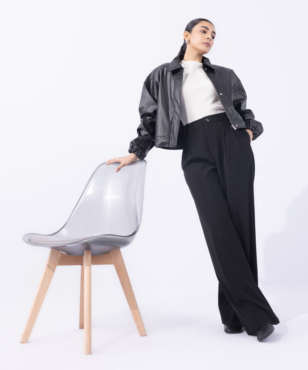 Woman - Black Tailored Wide Leg Trousers