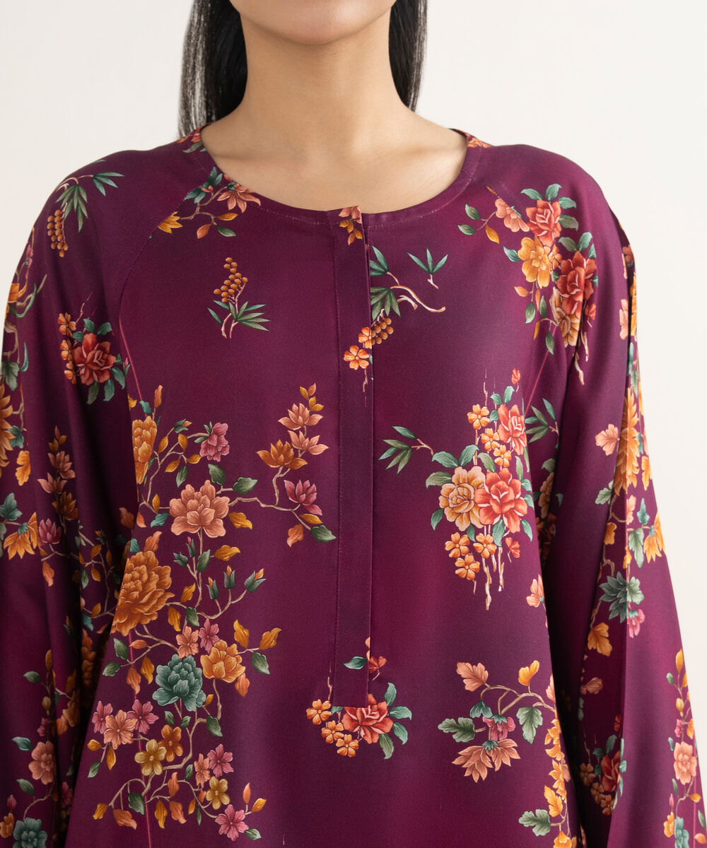 Women's RTW Linen Printed Purple 2 Piece Suit