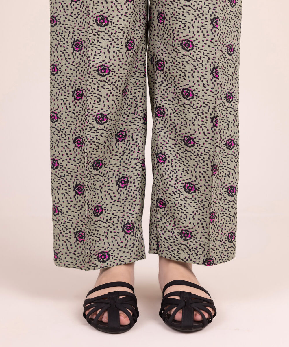 Women's RTW Arabic Dobby Printed Grey Straight Pants
