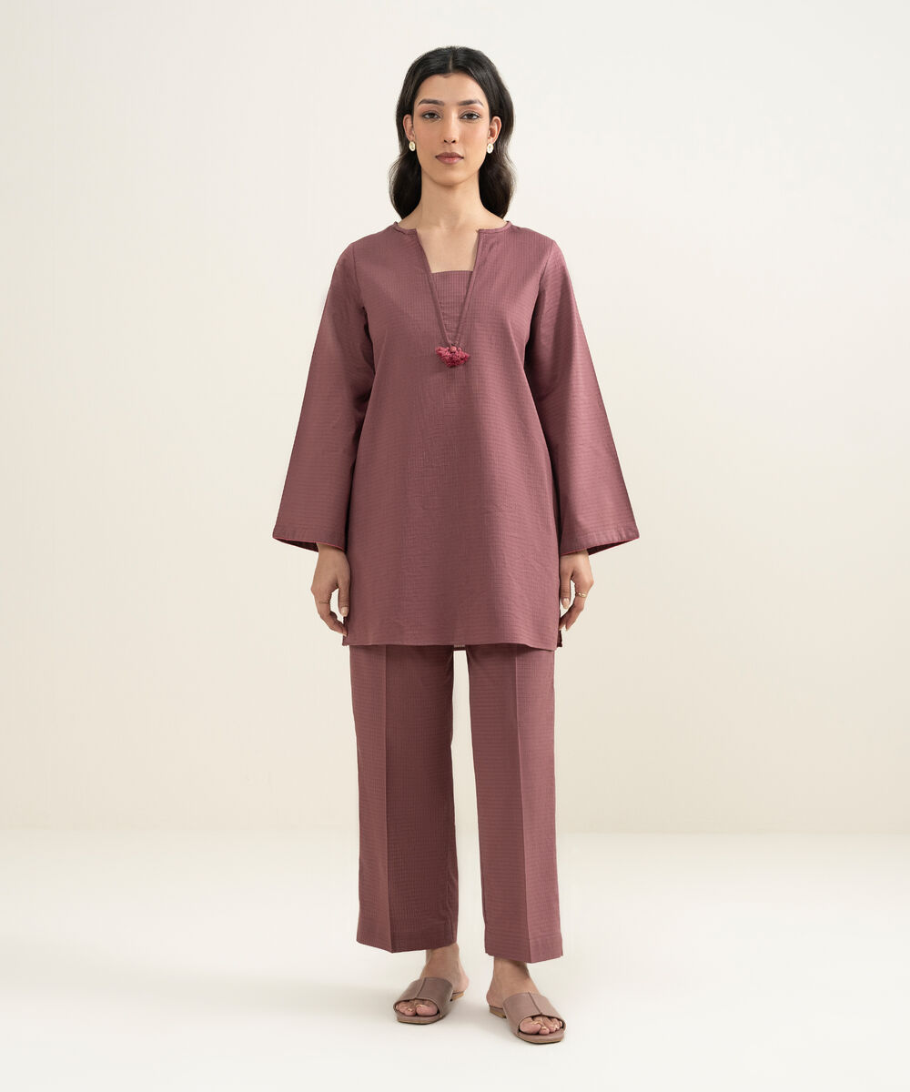 Women's RTW Dobby Solid Mauve Straight Shirt