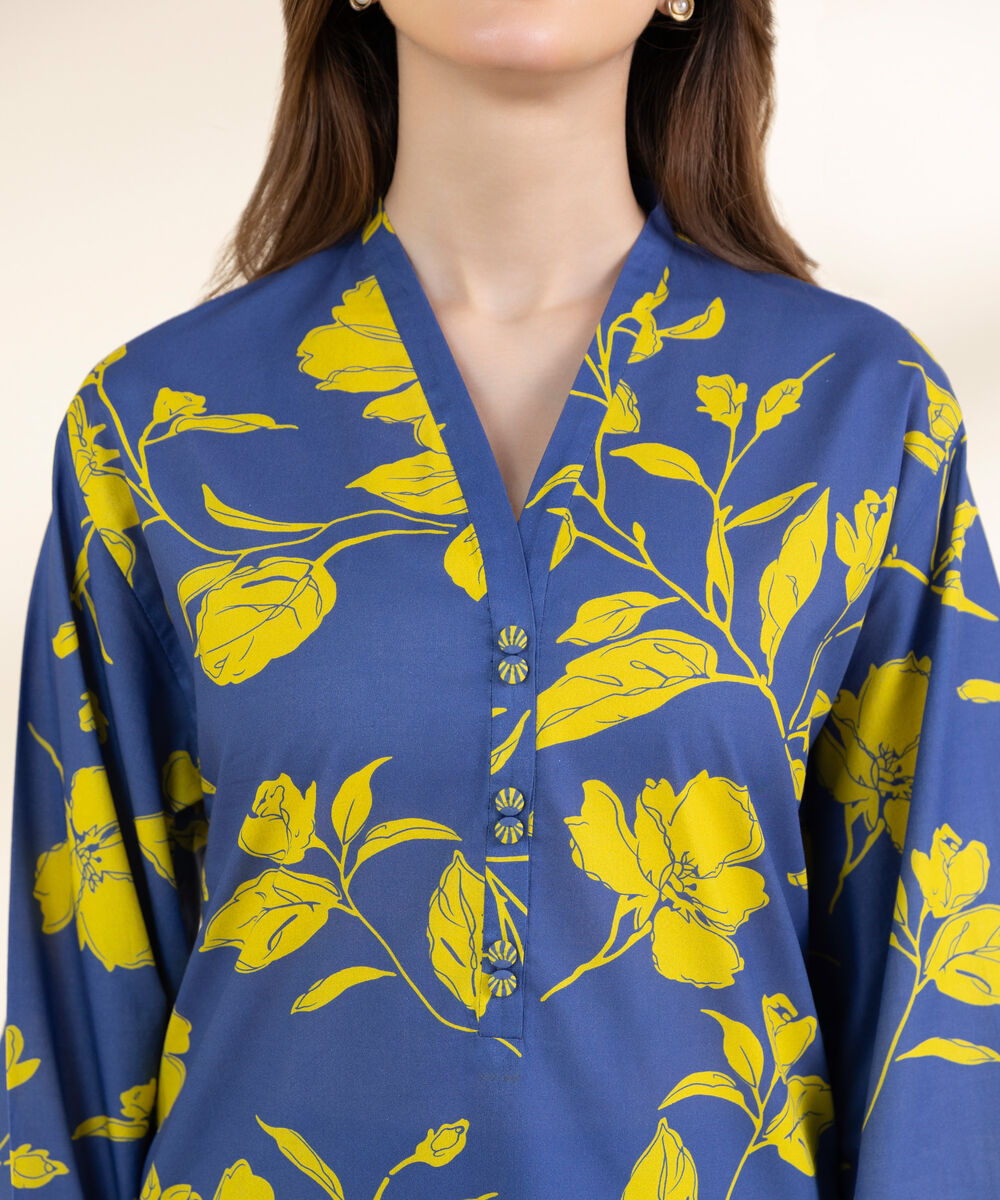 Women's Unstitched Lawn Printed Blue 2 Piece Suit