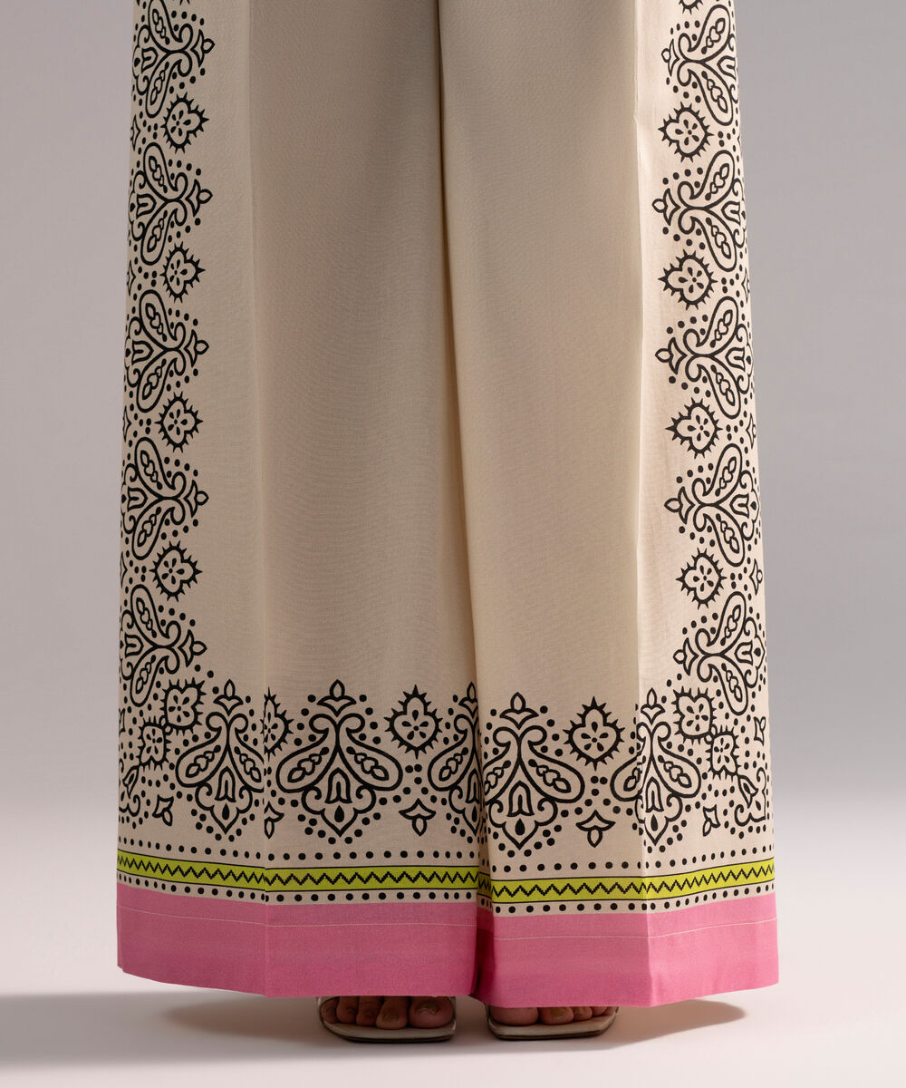 Women's RTW Cambric Printed Beige Culottes
