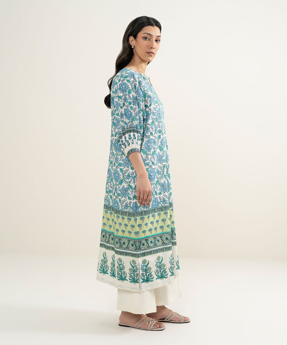 Women's RTW Lawn Printed Blue Dress Shirt