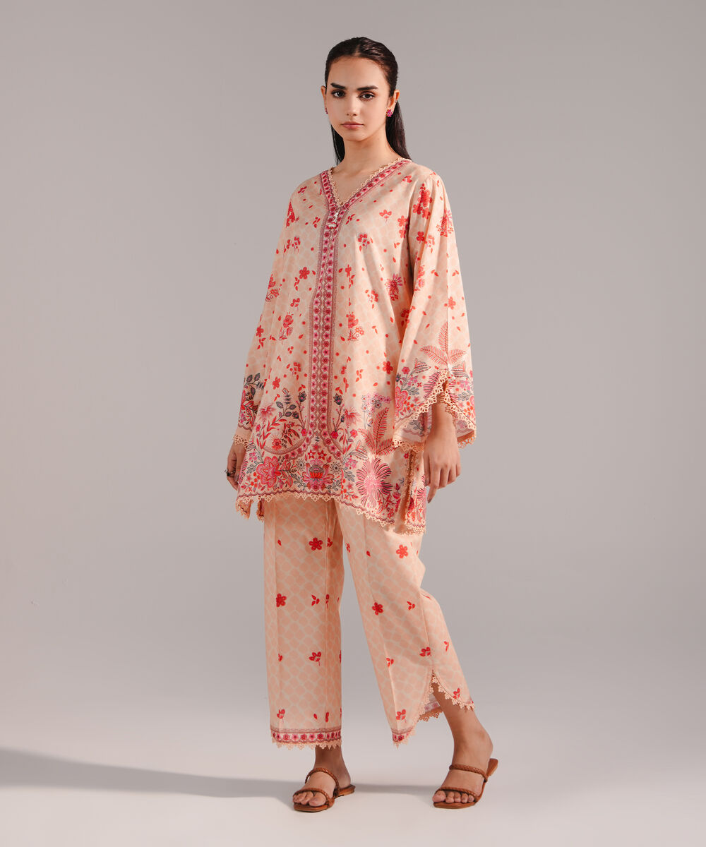 Women's RTW Lawn Printed Peach 2 Piece Suit