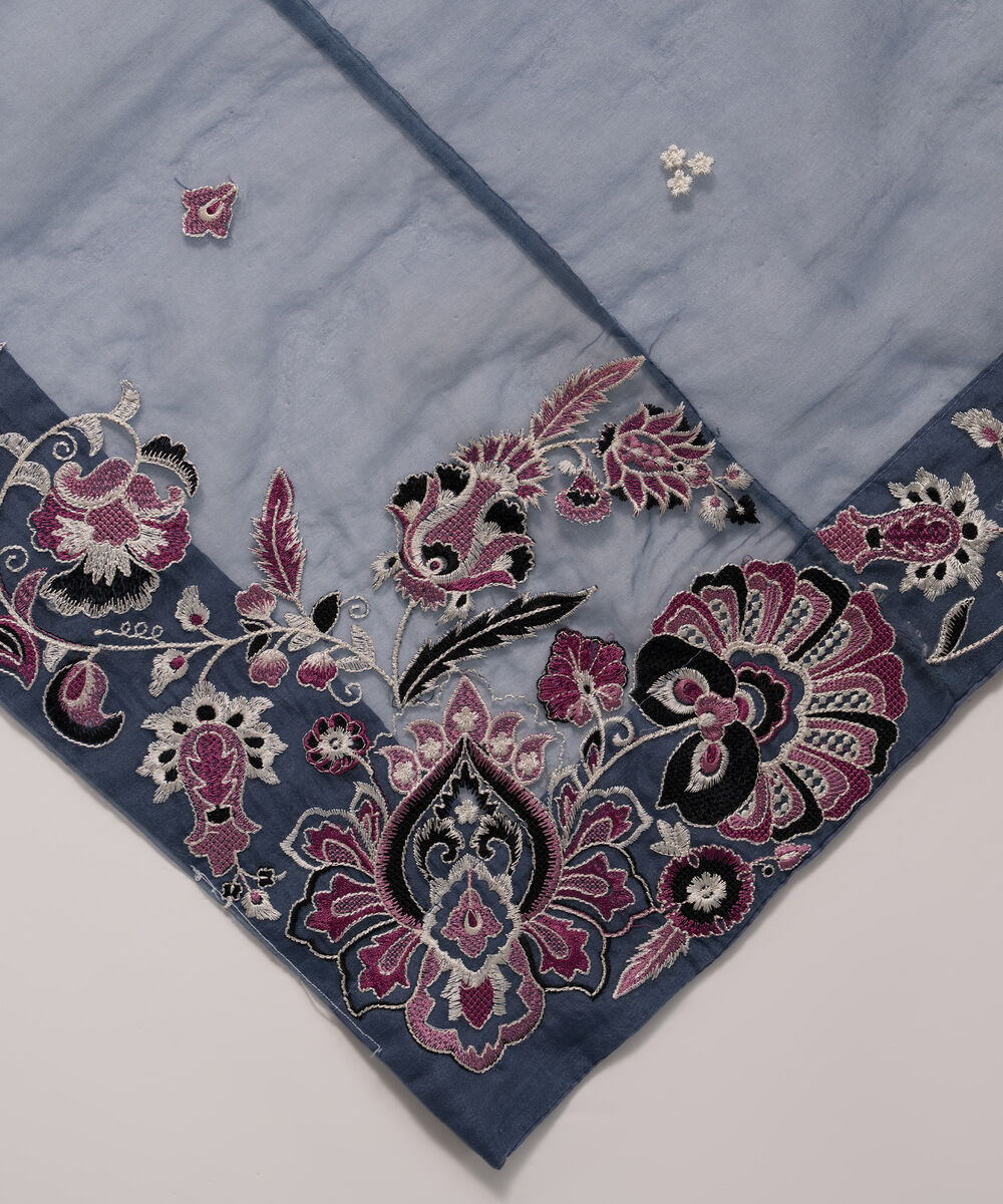 Blended Organza Embroidered Steel Blue Dupatta