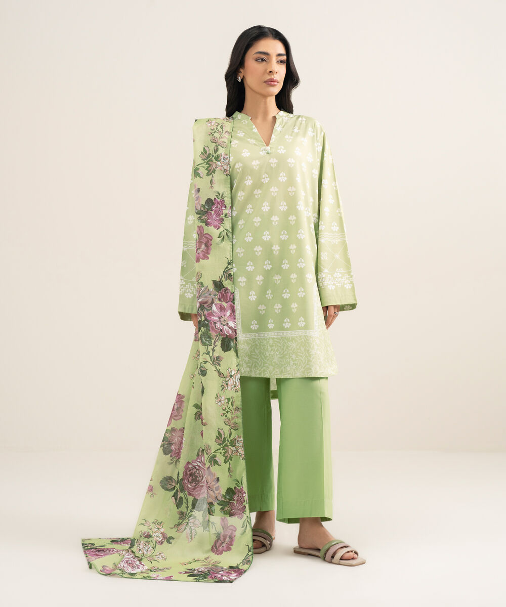 Women's RTW Cotton Viscose Printed Green Straight Shirt