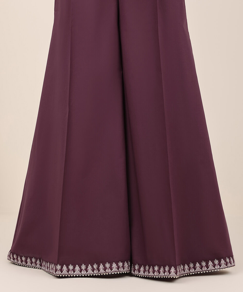 Women's RTW Cambric Purple Embroidered Sharara