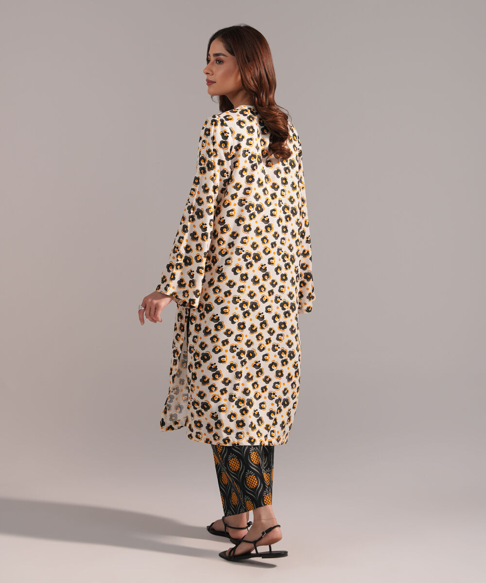 Women's RTW Arabic Lawn Printed Off White Straight Shirt