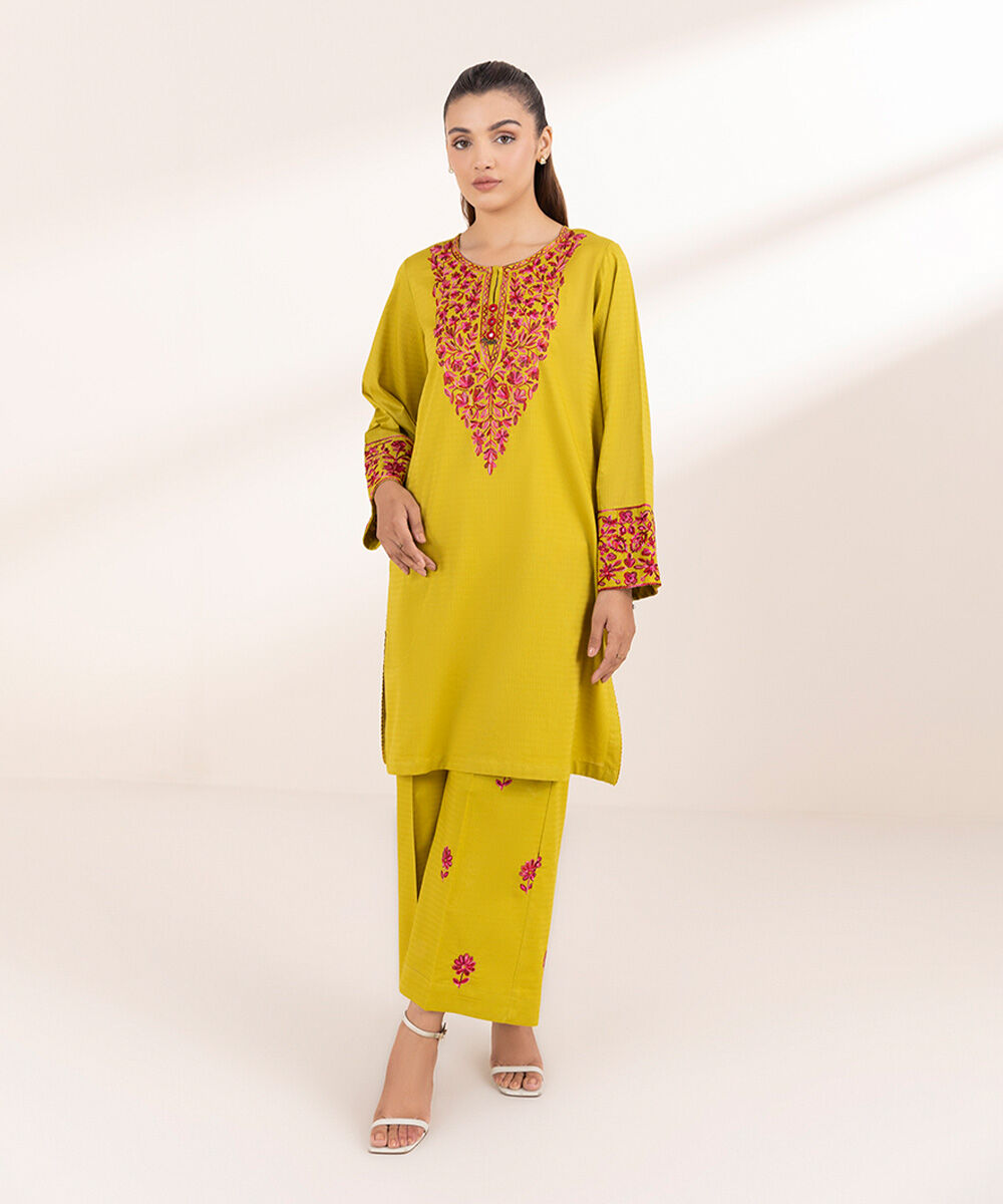 Woman - Yellow Embroidered Dobby Shirt