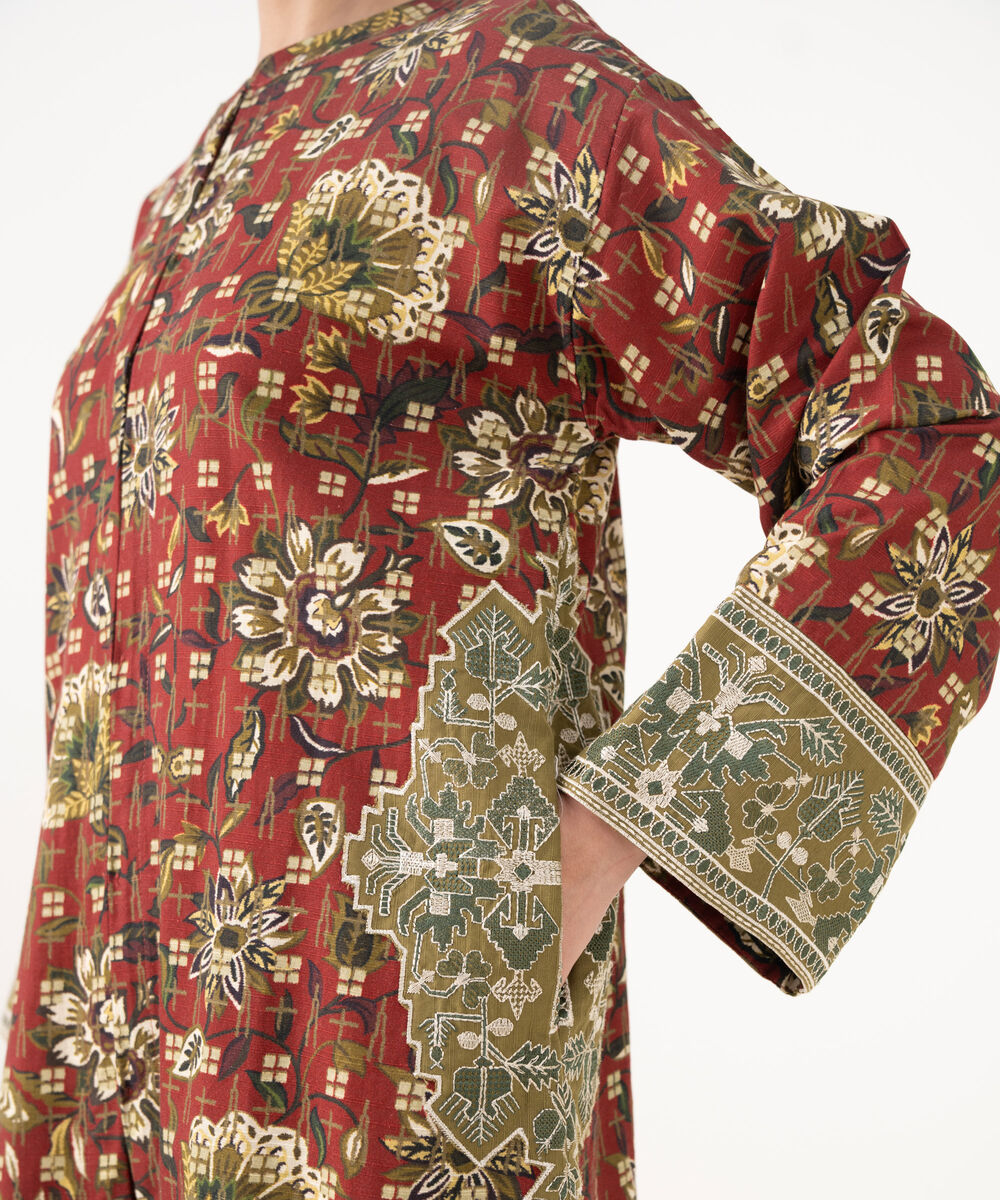 Women's RTW Light Khaddar Embroidered Maroon A-Line Shirt