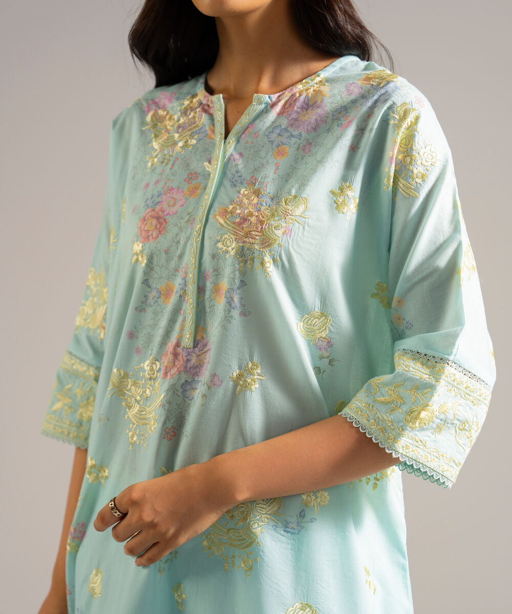 Women's RTW Lawn Embroidered Blue 2 Piece Suit