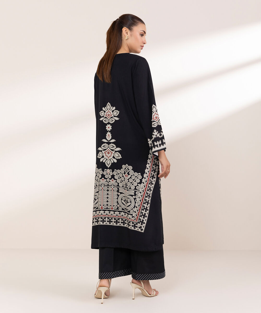 Women's RTW Arabic Lawn Black Printed Boxy Shirt