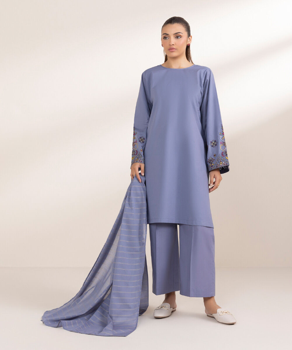 Women's Pret Cambric Embroidered Grey A-Line Shirt