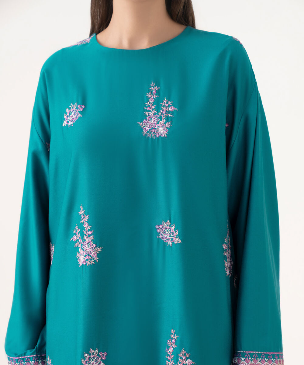 Women's RTW Cambric Blue Dyed Drop Shoulder Shirt