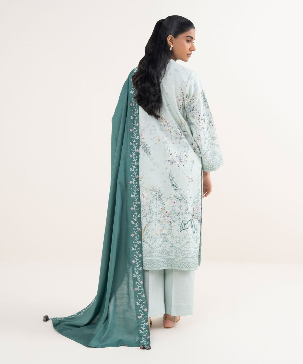 Women's Unstitched Cross Hatch Embroidered Blue 3 Piece Suit