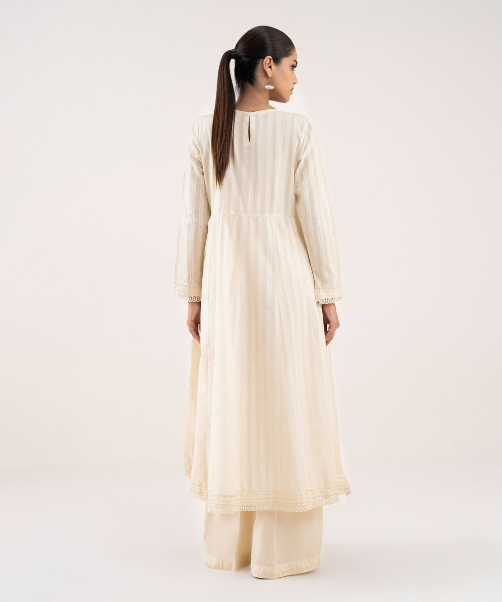 Women's RTW Textured Lawn Off White Embroidered Pishwas