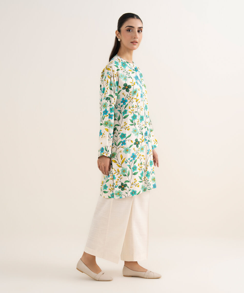 Women's RTW Herringbone Printed Off White Boxy Shirt