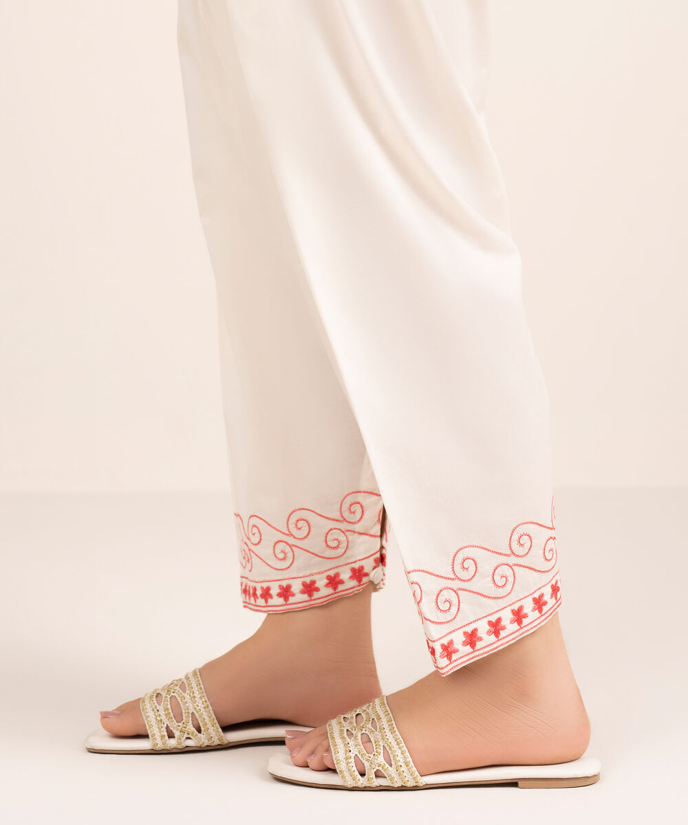Women's RTW Cambric Embroidered White Shalwar