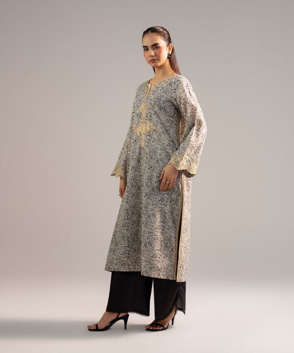 Women's RTW Zari Lawn Embroidered White Straight Shirt