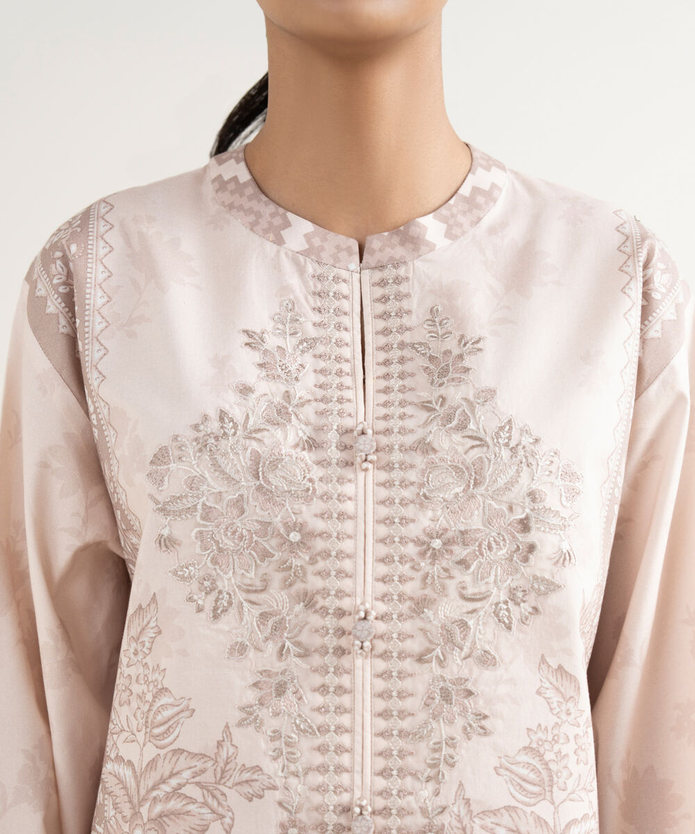 Women's Unstitched Cotton Printed Pink 3 Piece Suit