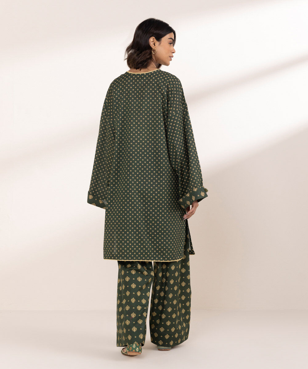 Women's RTW Cross Hatch Green Printed Boxy Shirt