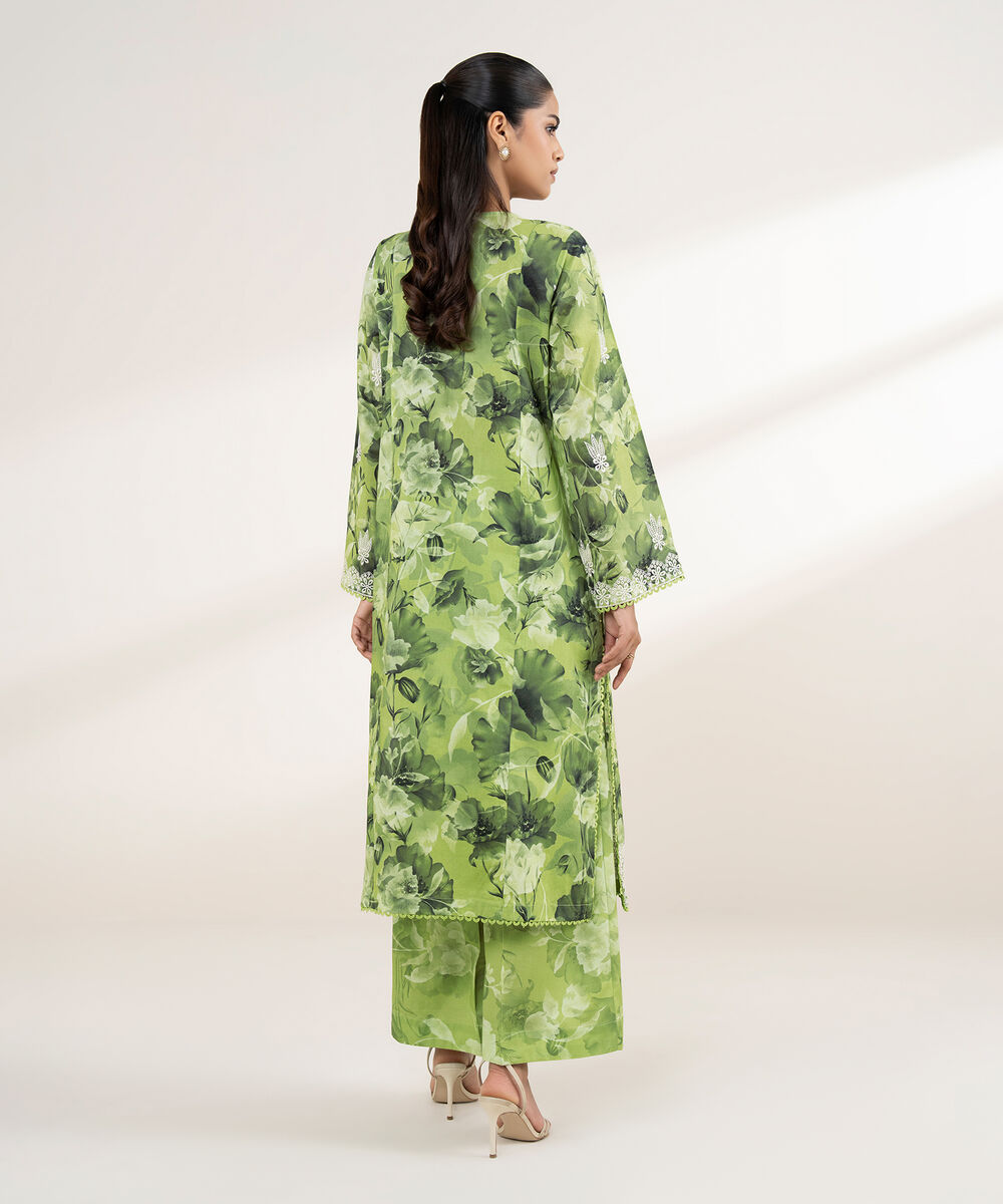 Women's RTW Lawn Green Embroidered A-Line Shirt